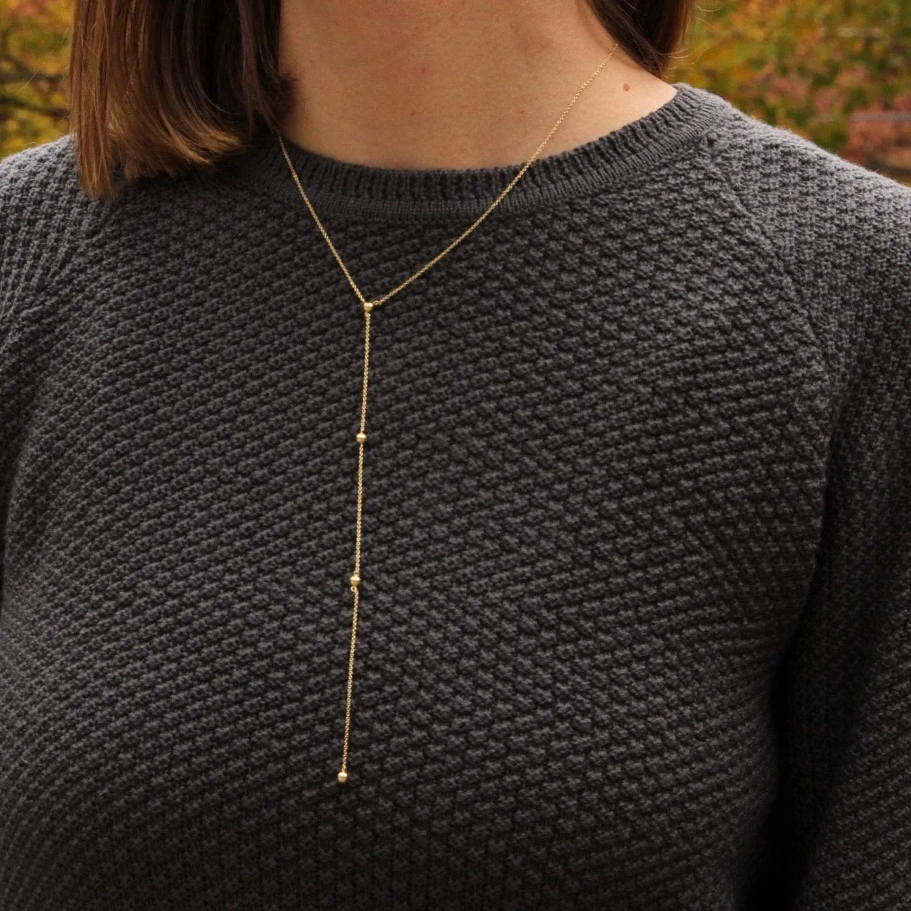 Gold Modern Beaded Y Necklace