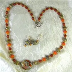 Handmade Artisan Beaded Necklace & Earrings  Set