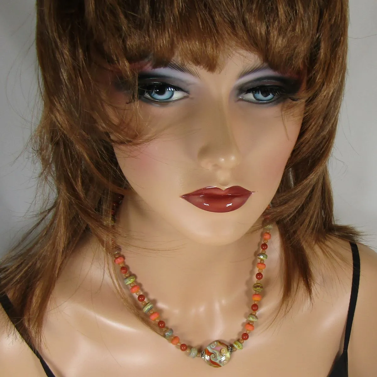 Handmade Artisan Beaded Necklace & Earrings  Set