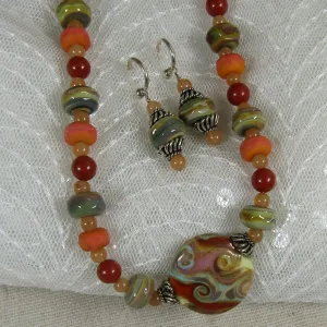 Handmade Artisan Beaded Necklace & Earrings  Set