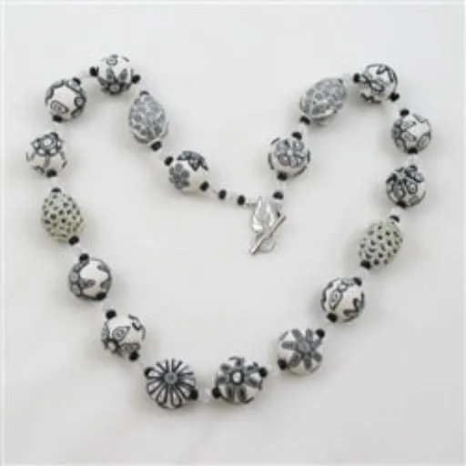 Handmade White and Black Necklace  Fair Trade Beads