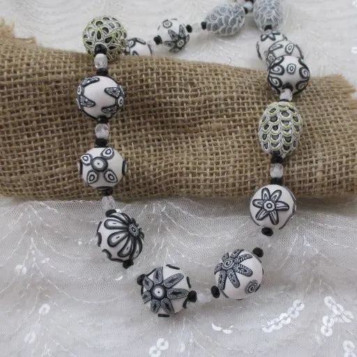 Handmade White and Black Necklace  Fair Trade Beads