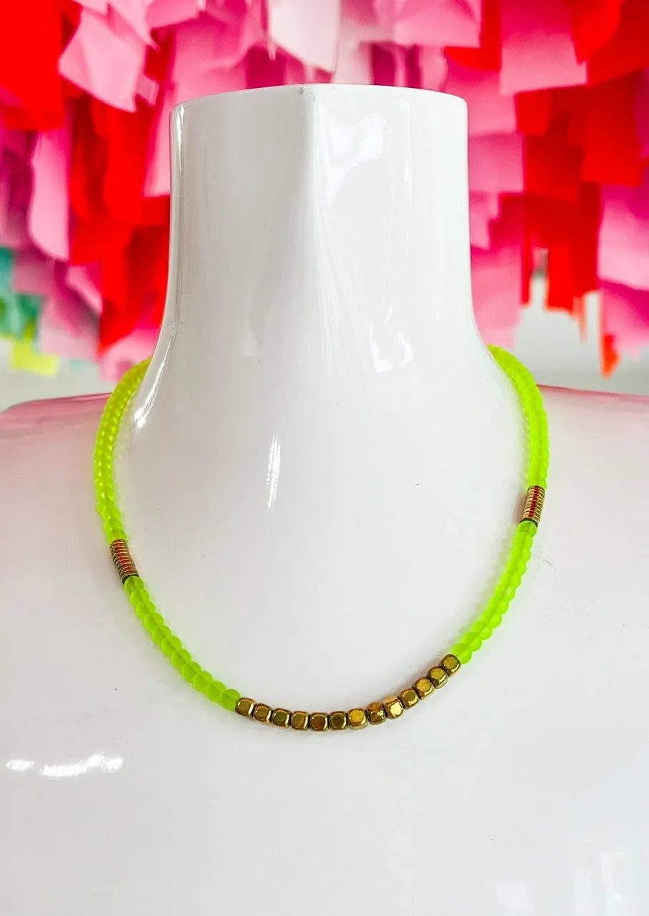 Hematite Necklace - Neon Yellow