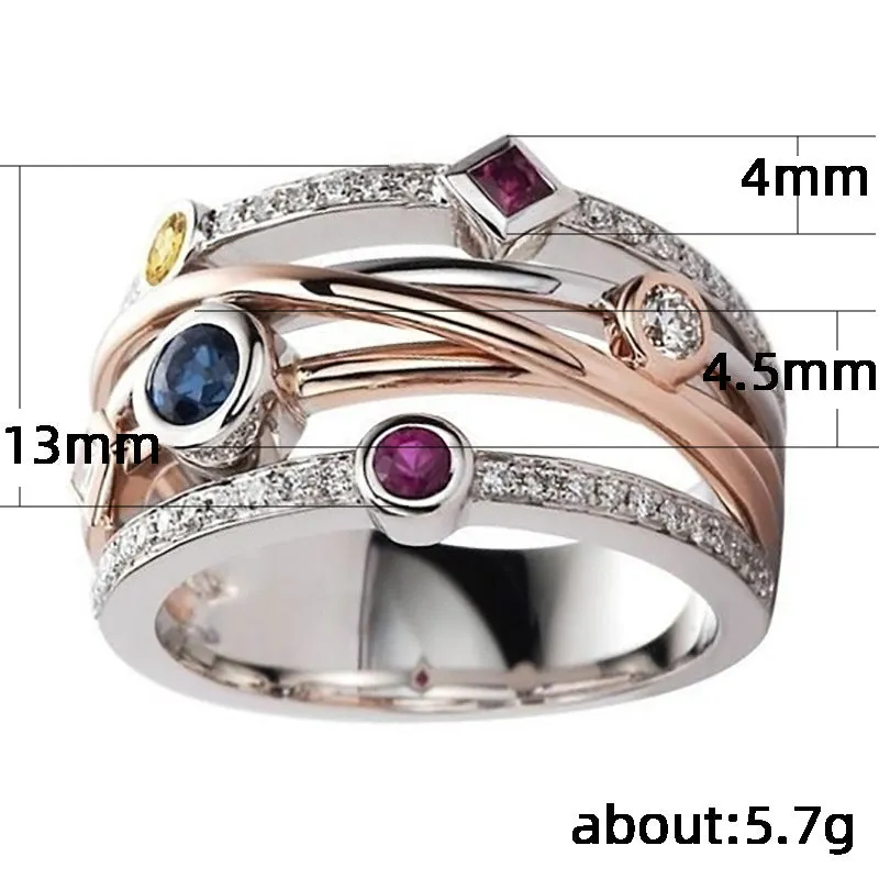 Hollow Cross Geometric A Cubic Zirconia Crystals Multicolour Rings JLTR0418