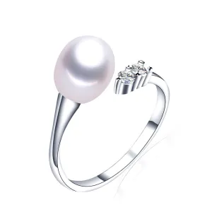 Hot Selling sterling-silver-jewelry 8-9mm Water Drop Freshwater Pearl Ring For Women Top Quality