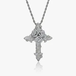 Iced Roses Cross Pendant