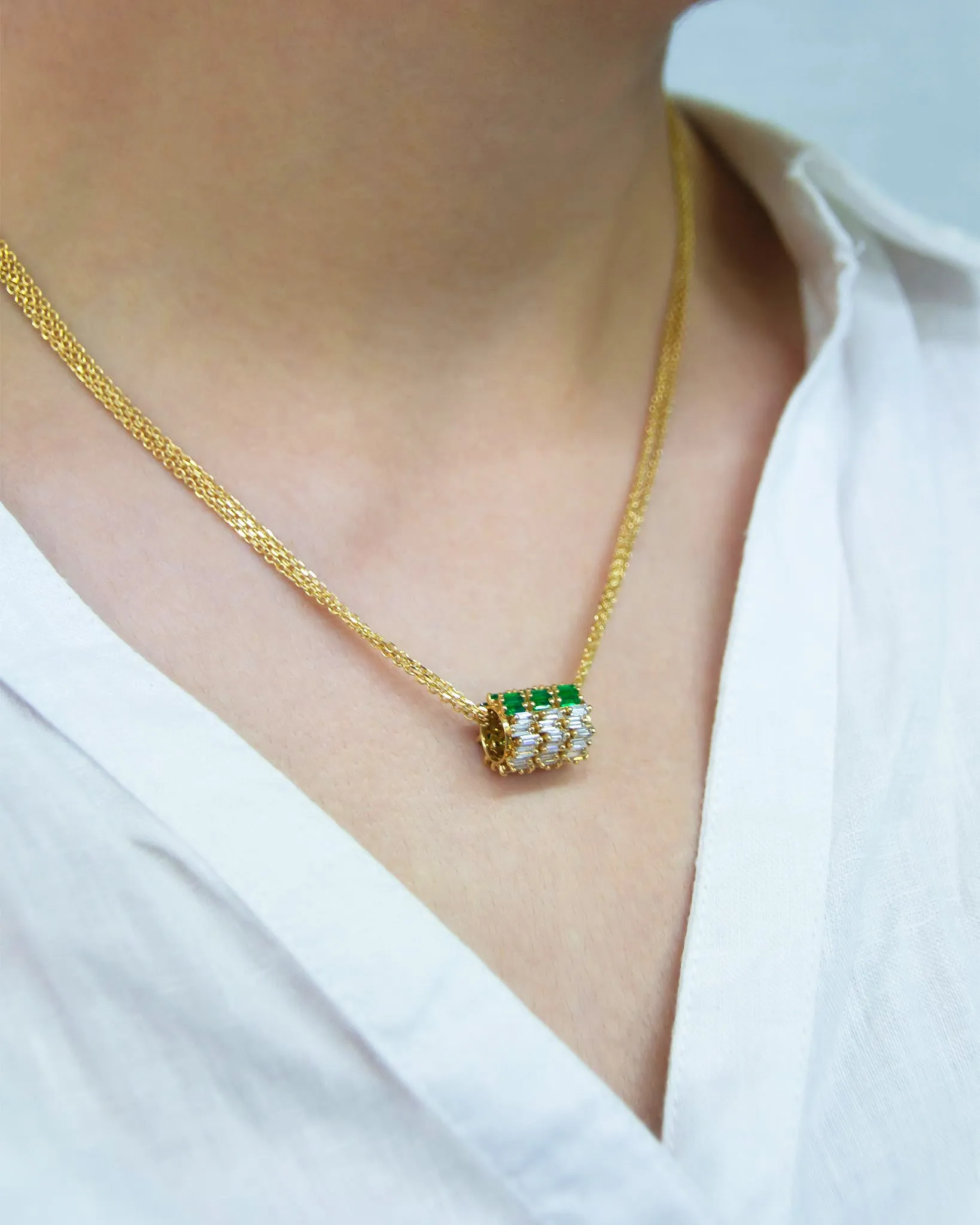 Infinite Triple Row Emerald & Diamond Rondelle Pendant