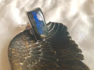 Labradorite Adjustable Akoni Ring - Skinny Rectangle