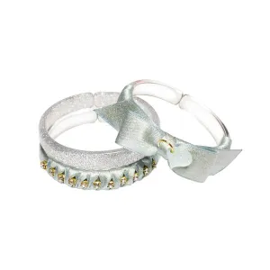 Lilies & Roses Fancy Fabric Bangle Set - Silver