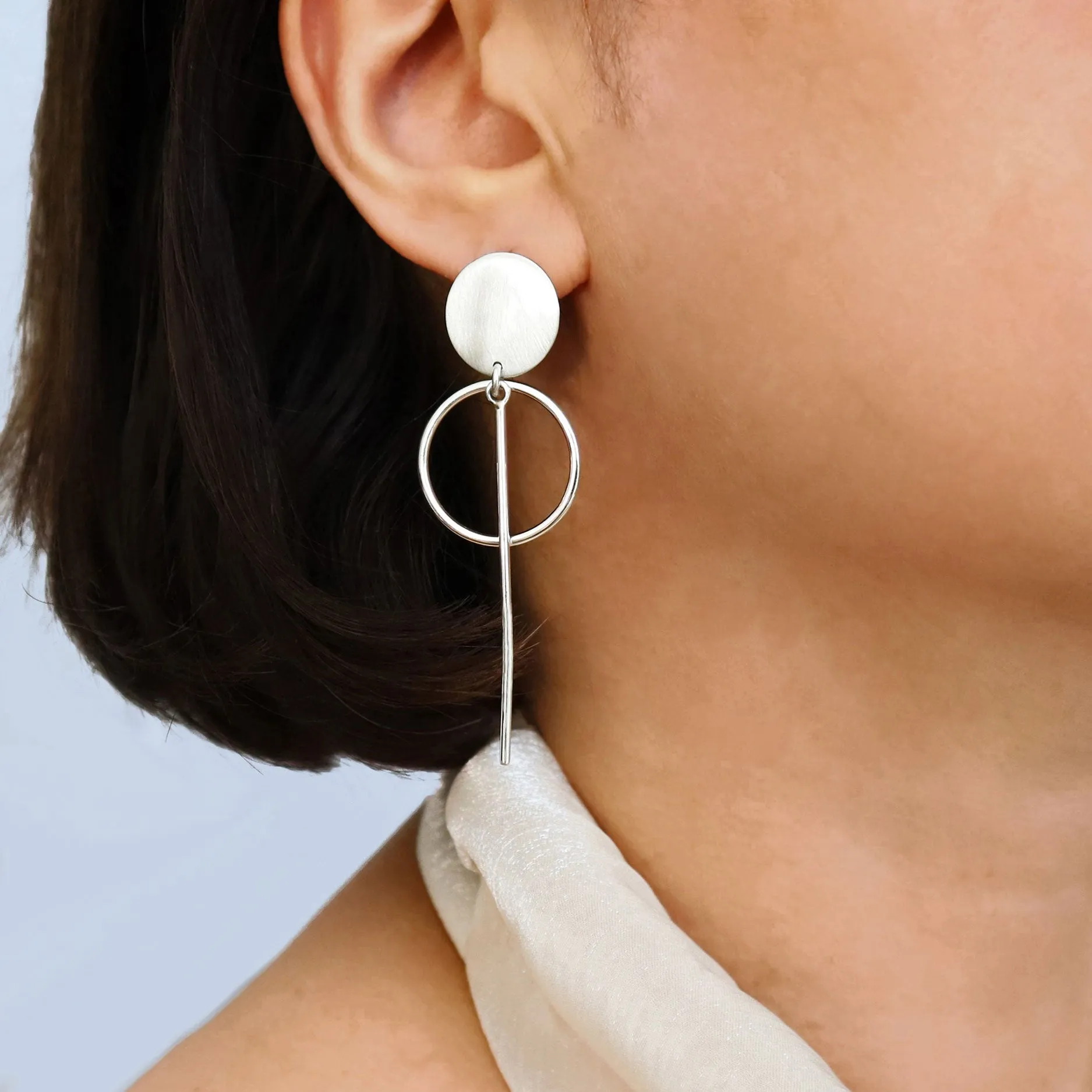 Long Dangling Satin Finish Sterling Silver Stick Earrings