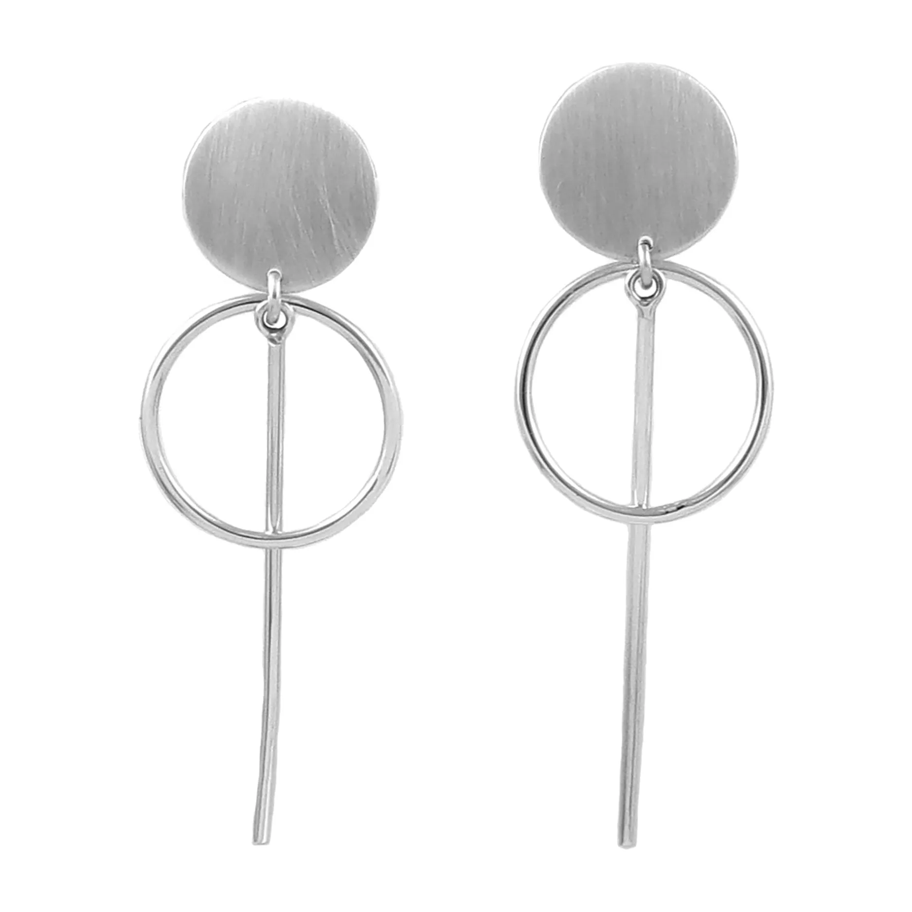 Long Dangling Satin Finish Sterling Silver Stick Earrings