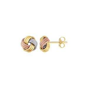 Love Knot Post Earrings in 14k Tri Color Gold