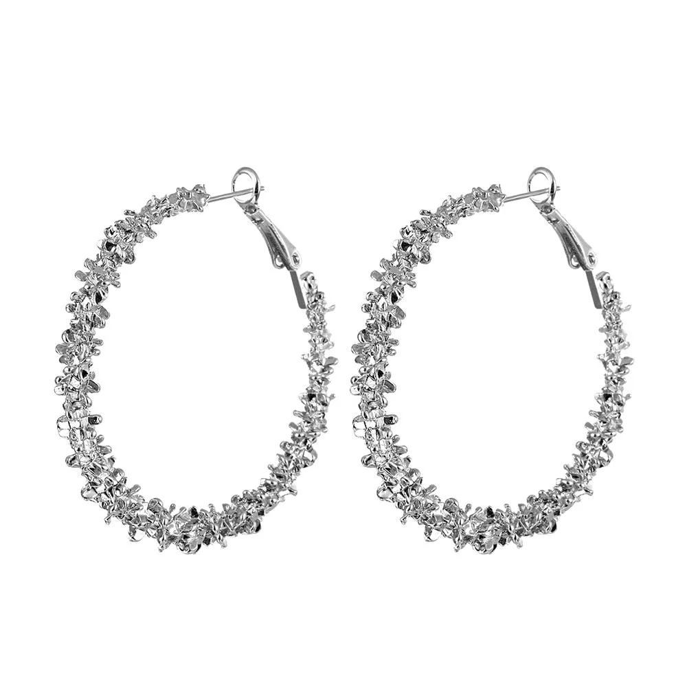 Luxury Jewelry Dazzling Statement Hoop Earrings for Women with Zircon in Silver Color