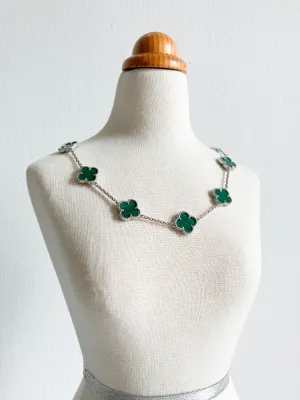 Malachite Quatrefoil Choker in Silver