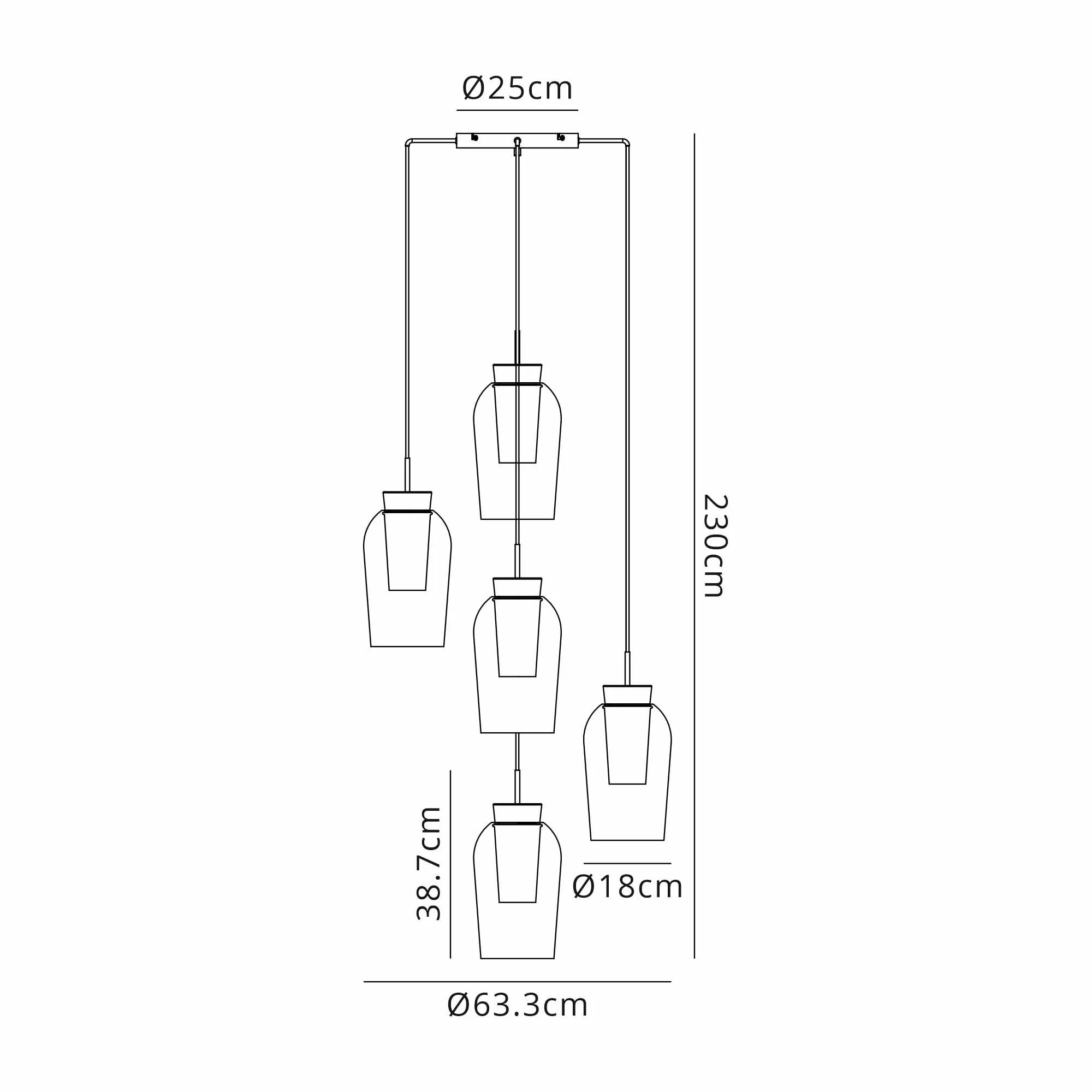 Mantra M8275 Nora 5 Light Round Pendant White/Wood/Clear Glass With Frosted Inner