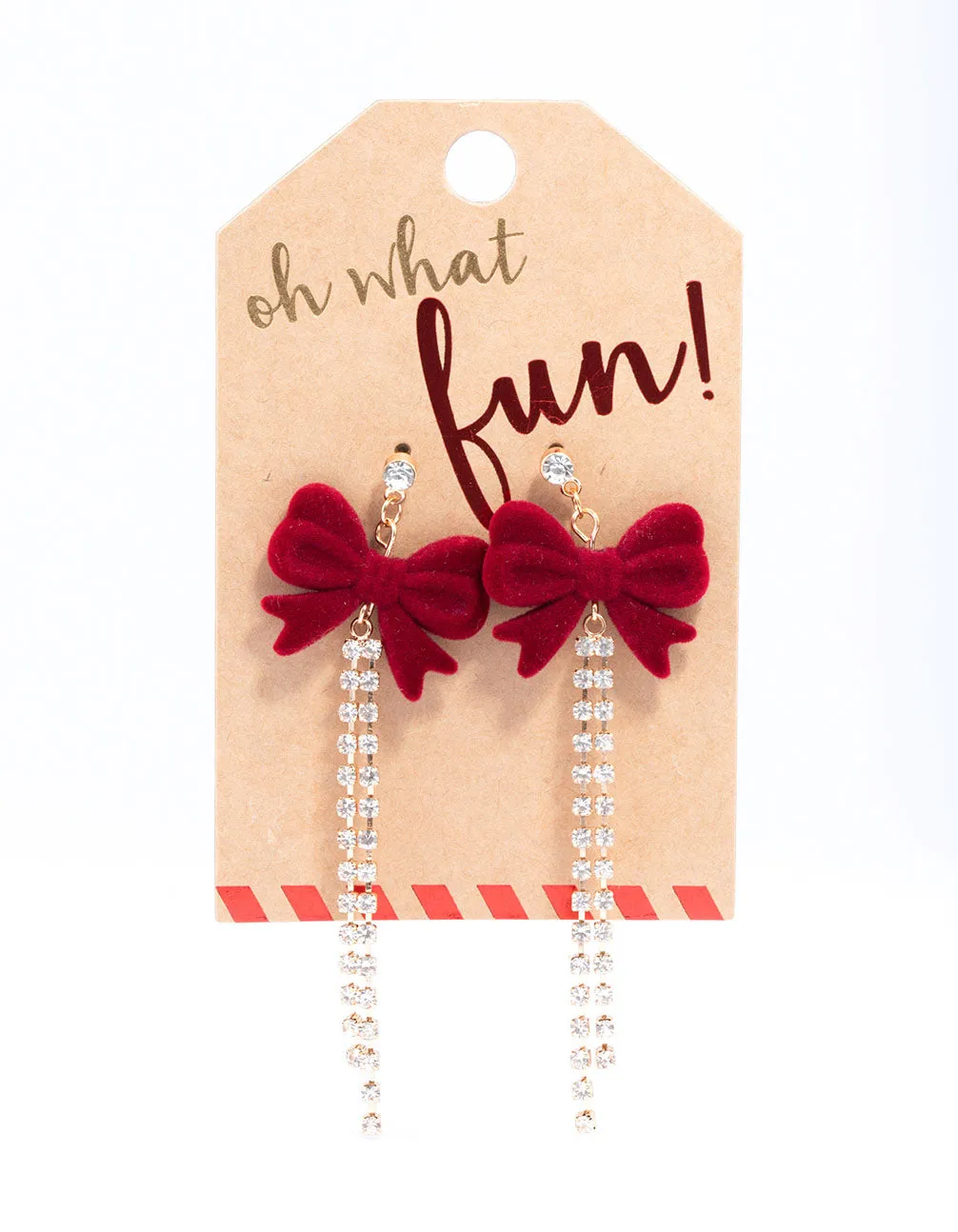 Maroon Cup Chain Velvet Bow Drop Earrings