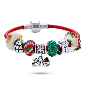 Merry Christmas Tree Charm Bracelet with Santa Gingerbread and Candy Cane Beads