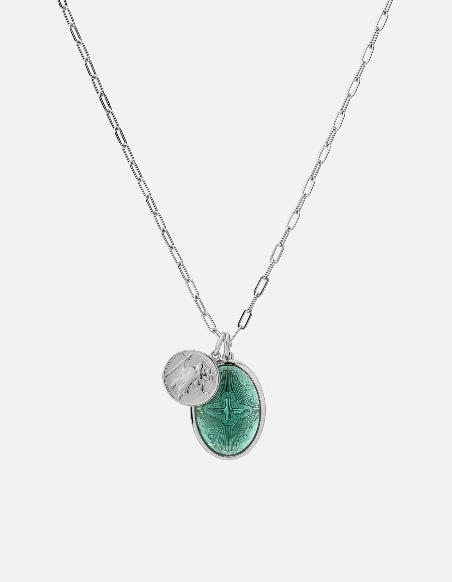 Mini Dove Cable Chain Necklace, Sterling Silver/Teal