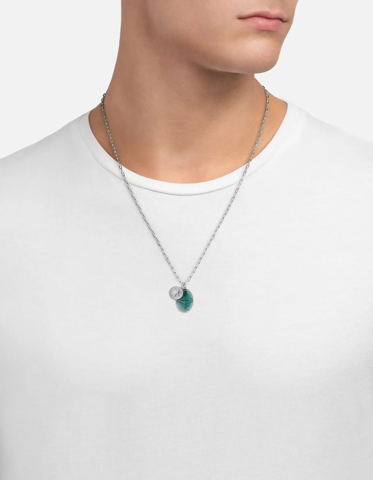 Mini Dove Cable Chain Necklace, Sterling Silver/Teal