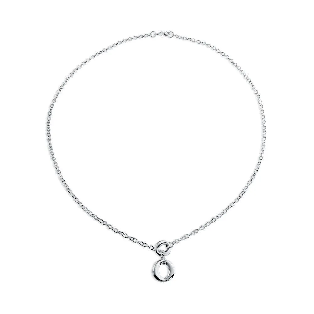 Mod Geometric Drop Necklace with Open Circle Pendant in Sterling Silver