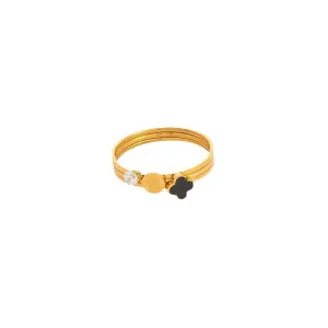 Multi Layer Double Floral Black Enamel Gold Ring JLTR0430