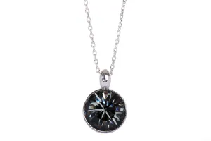 N7171 Brilliant Round Onyx Swarovski Crystal Elements Rhodium Plated Pendant Necklace