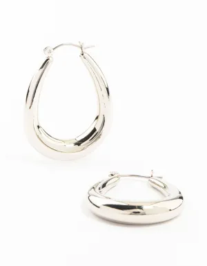 Narrow Silver Teardrop Hoop Earrings