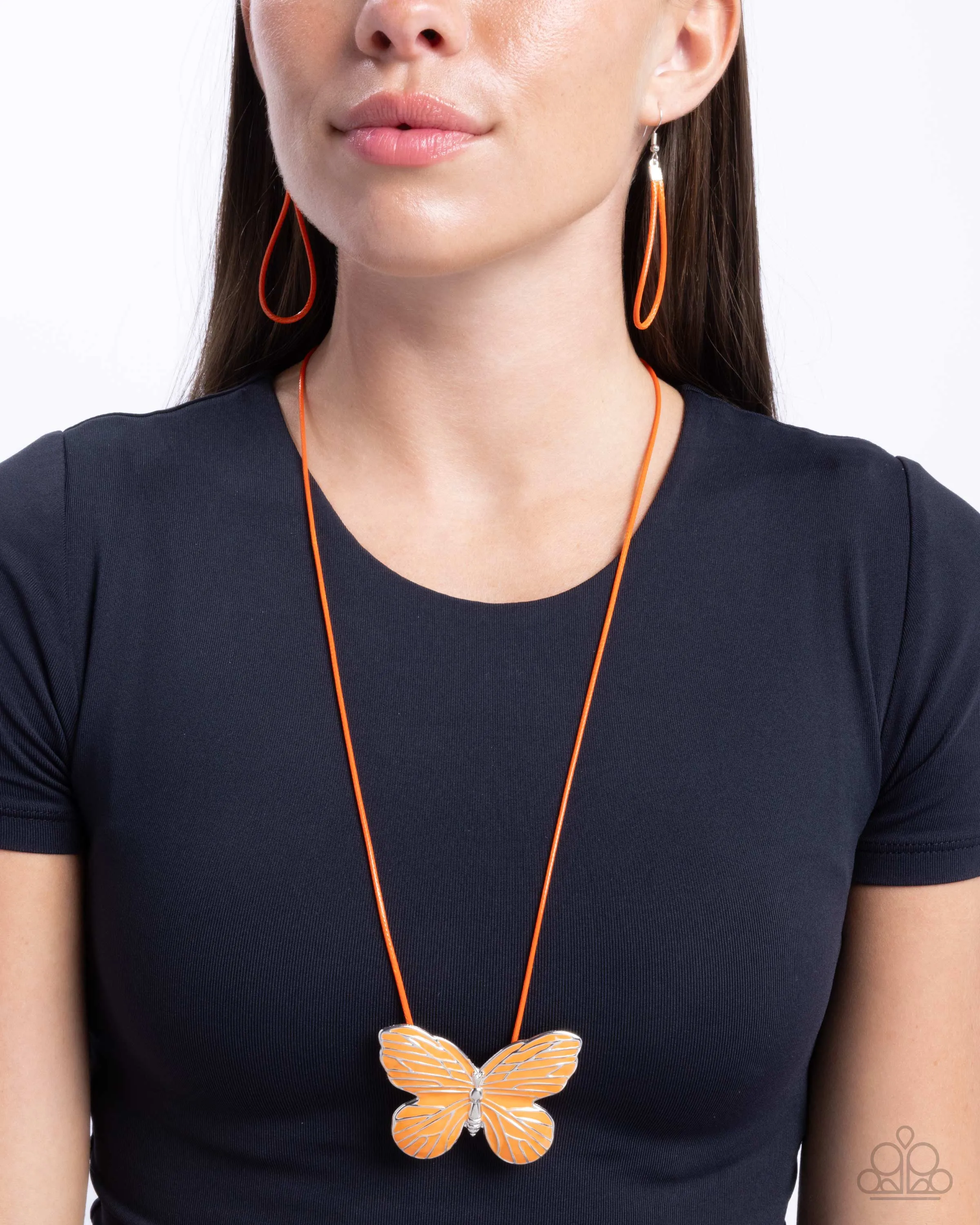 Necklaces Fluttering Fervor - Orange Butterfly