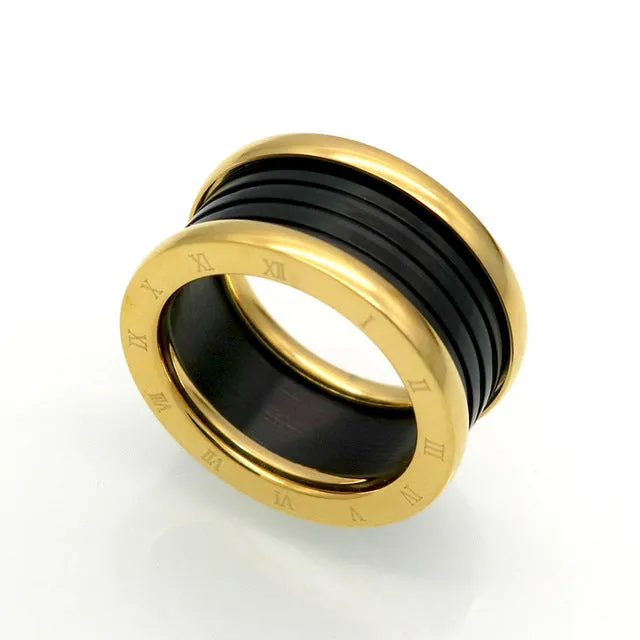 New Fashion Jewelry Top Quality Lovers Luxury Brands Rings 11MM Wedding Black Stainless Steel Solid Ring For Men And Women Party