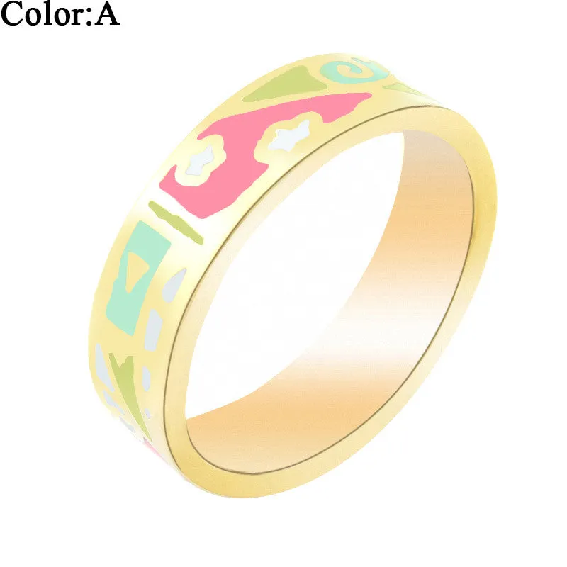 Newest Ring Thin 0.6cm Width Rose Gold Ribbon Abstract Pattern Design Enamel Jewelry Ring