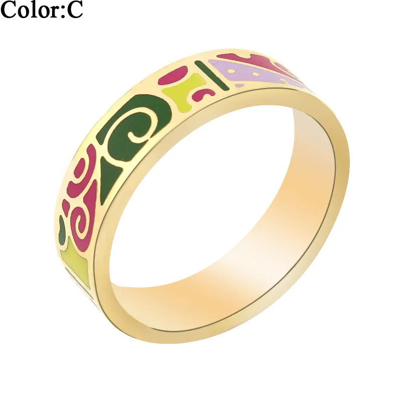 Newest Ring Thin 0.6cm Width Rose Gold Ribbon Abstract Pattern Design Enamel Jewelry Ring