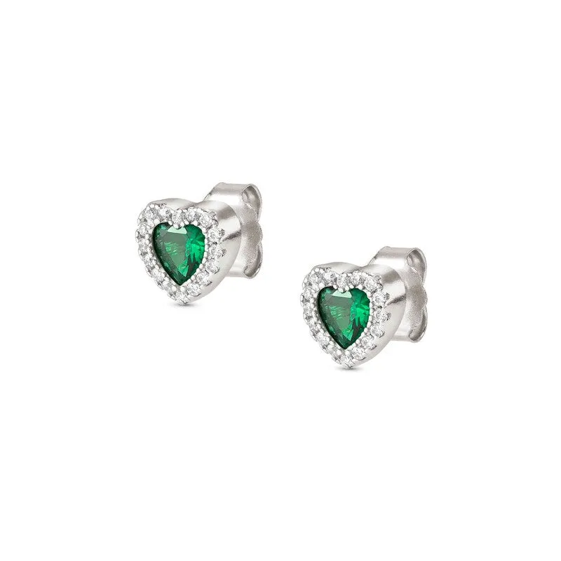 Nomination All My Love Earrings, Heart, Green Cubic Zirconia, Silver