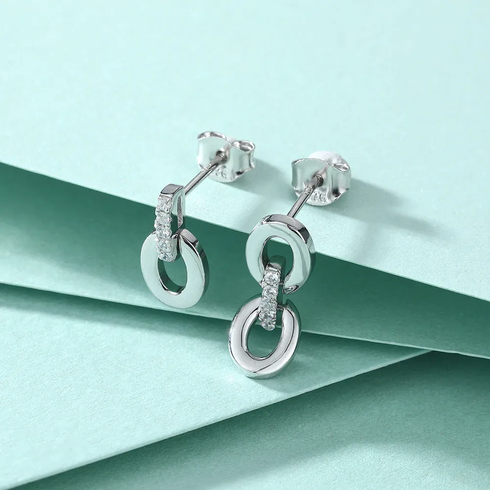 Oval Ring Buckle Asymmetric Silver Drop Earrings for Women