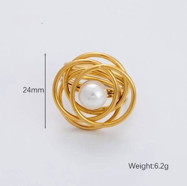 Pearl With Multi Circular Overlayered Gold Ring JLTR0429