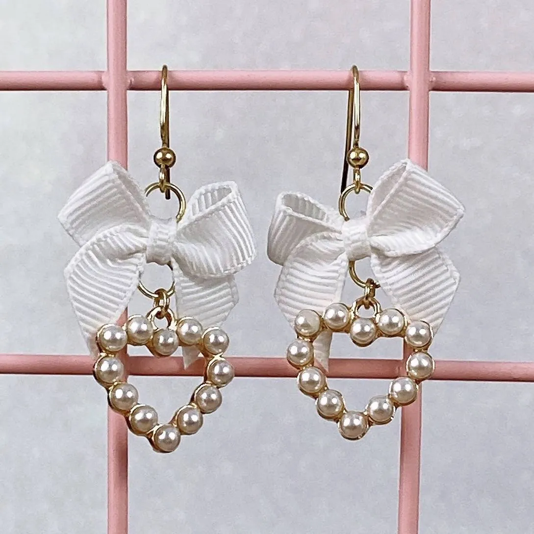 Pearly Gold Heart Earrings (5 Colors)