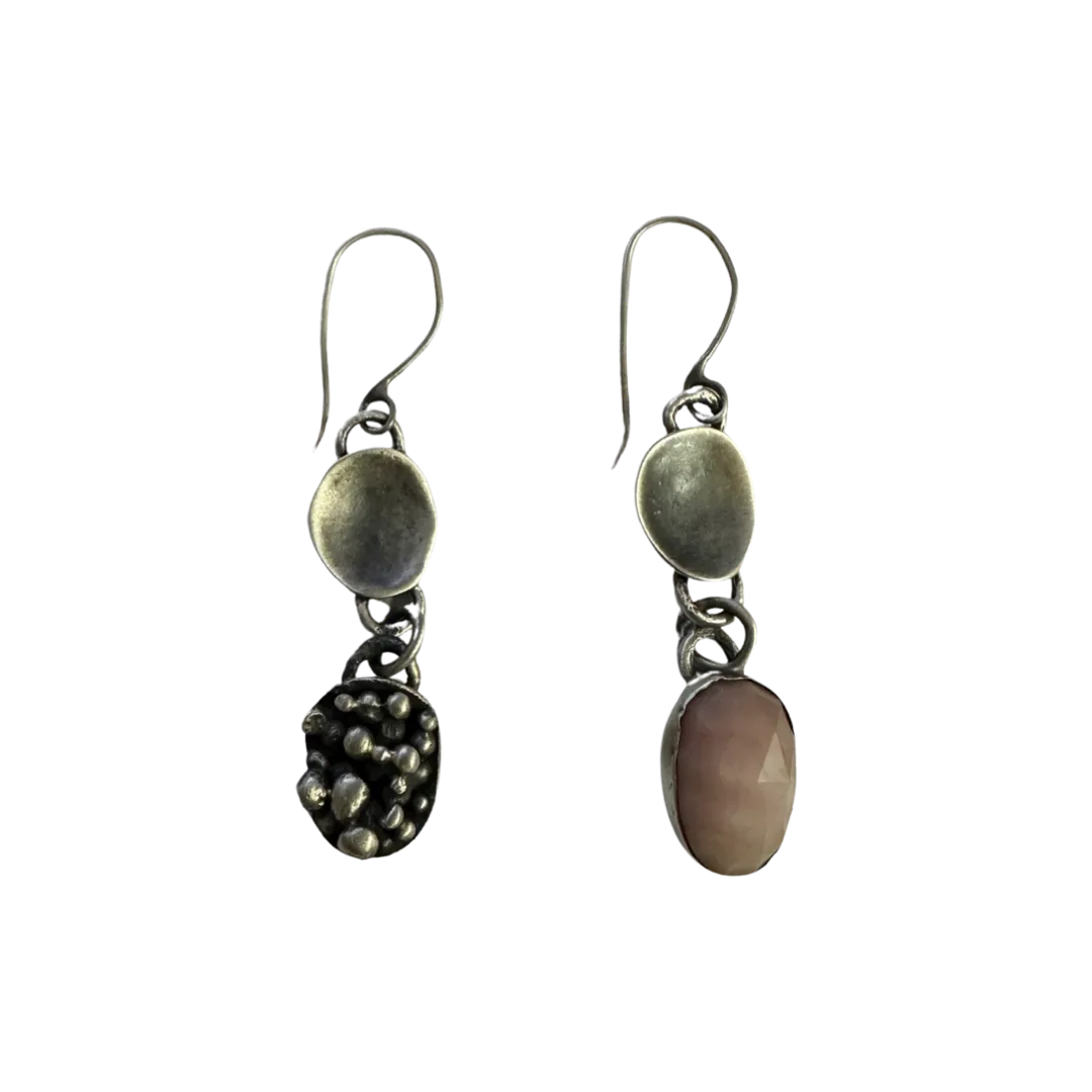 Pink Chalcedony and Dots on Hooks Earrings