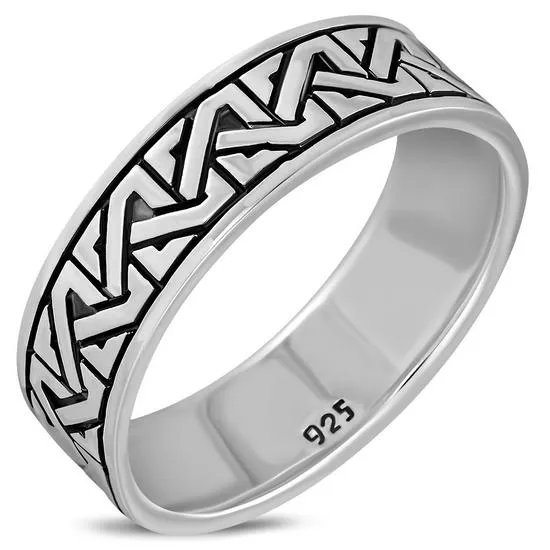 Plain Silver Meander-Greek Key Band Ring