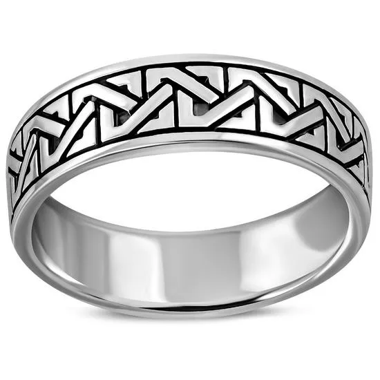 Plain Silver Meander-Greek Key Band Ring