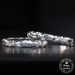 Platinum Hawaiian Jewelry Ring  Hand Engraved 'Old English Design with Cutout Wave Edges - 3mm, Dome Shape, Standard Fitment