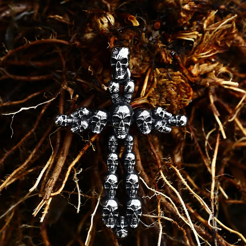 Punk-Inspired Skull and Cross Titanium Steel Pendants for Men - Wholesale Collection