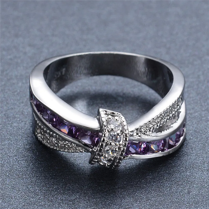 Purple Color Zircon Stone Fashion Jewelry Ring 10KT White Gold Filled