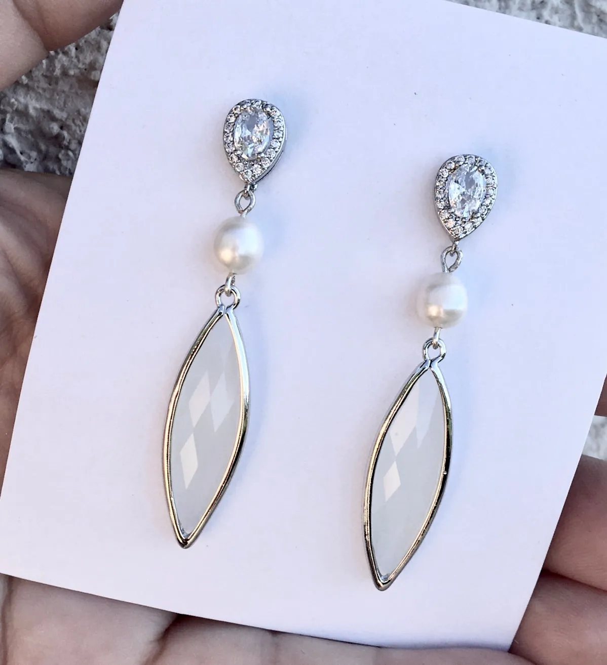 "Lake" - Natural Pearls and White Opal Bridal Earrings