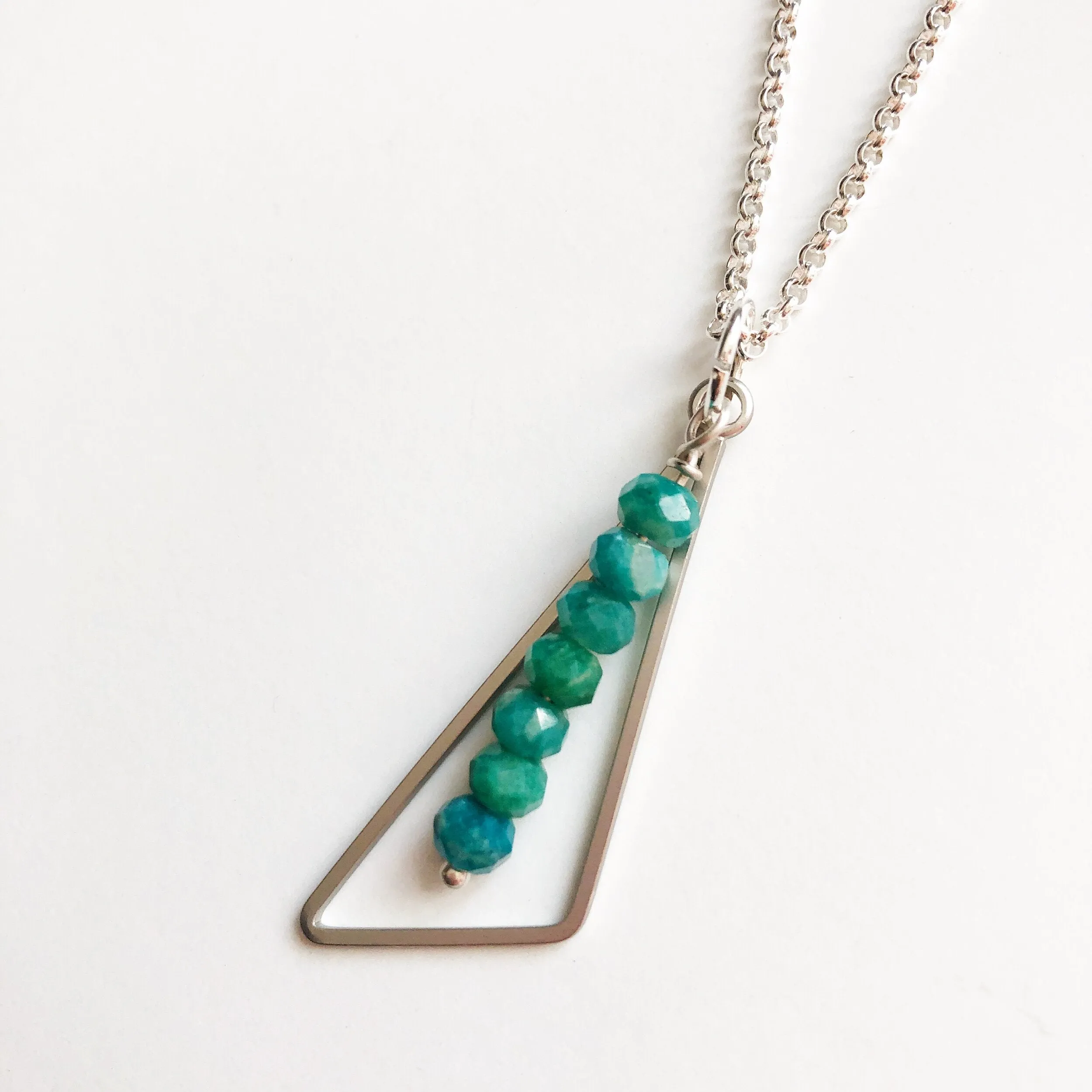 "Vertical Line" Amazonite Pendant Necklace in Gold and Silver (23 inches)