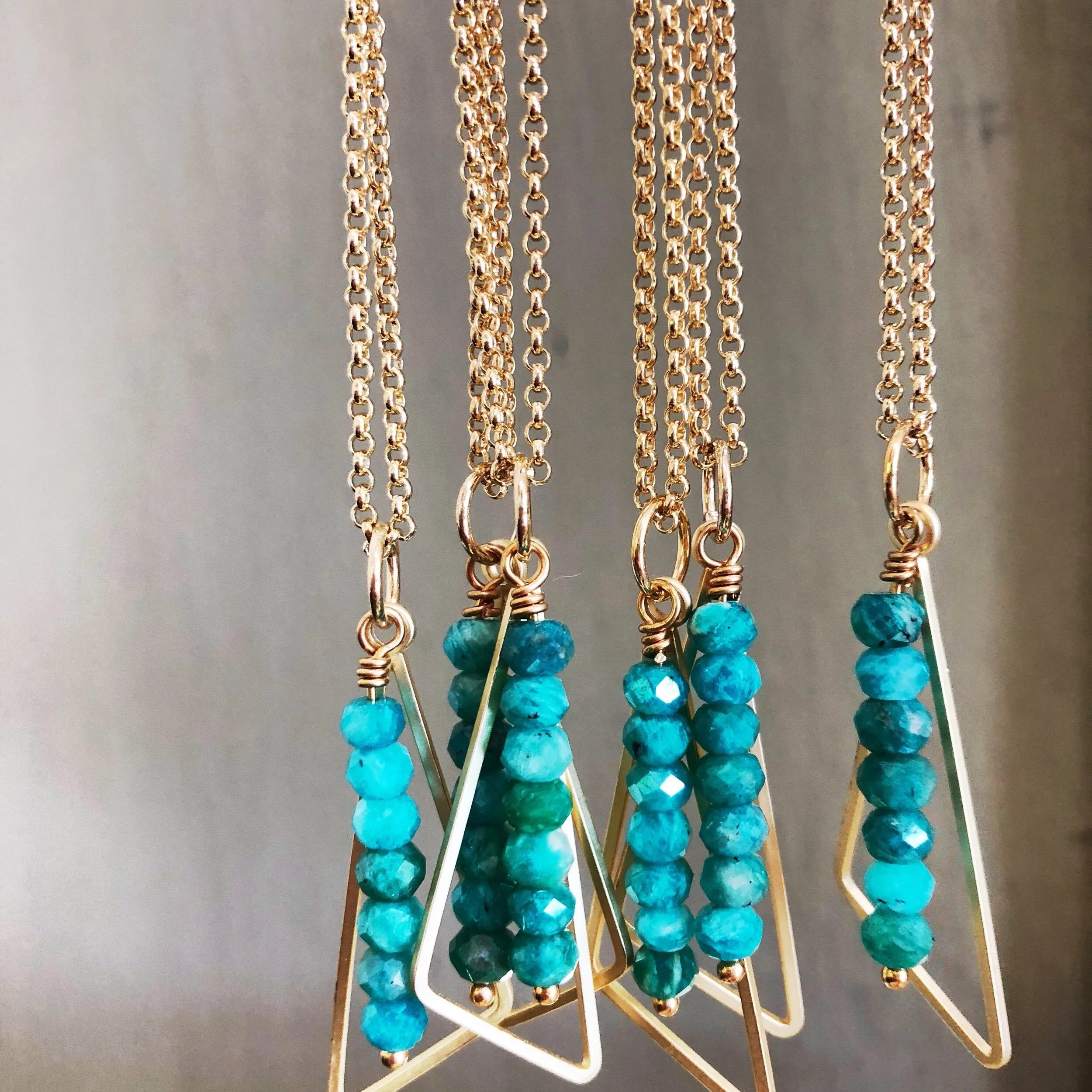 "Vertical Line" Amazonite Pendant Necklace in Gold and Silver (23 inches)