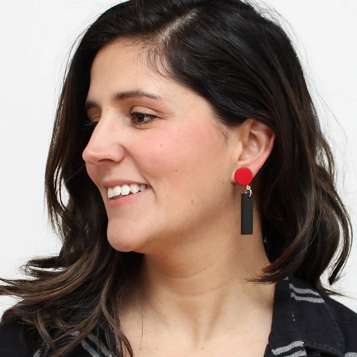 Red and Black Anya Wood Dangle Statement Earring