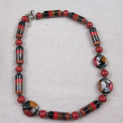 Red Fair Trade Bead Kaziuri Necklace in an  Asymmetric Design