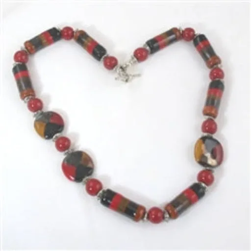 Red Fair Trade Bead Kaziuri Necklace in an  Asymmetric Design