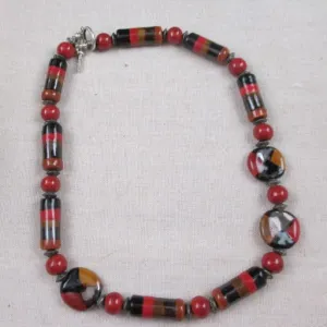 Red Fair Trade Bead Kaziuri Necklace in an  Asymmetric Design