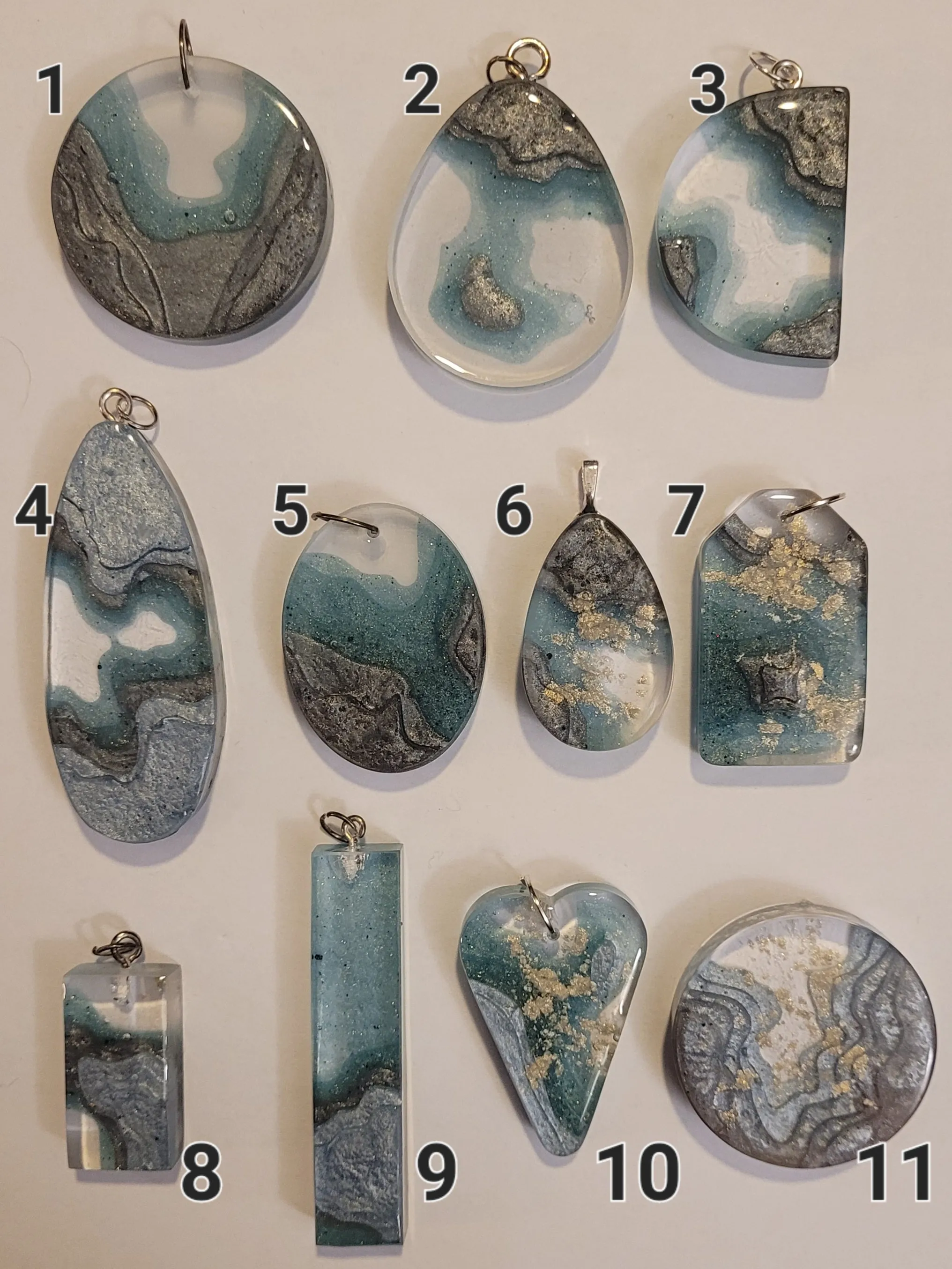 Resin Pendants Silver & Blue