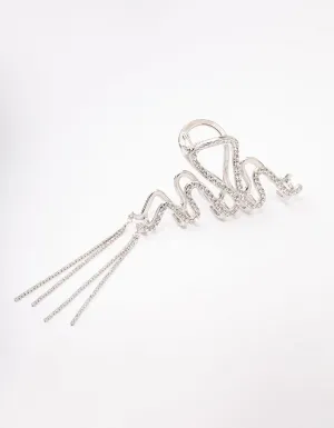 Rhodium Wavy Diamante Cupchain Hair Claw Clip